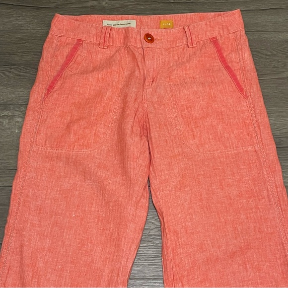 Anthropologie Pilcro Orange Linen Cotton Wide Leg Pants Sz 4 - Picture 4 of 10